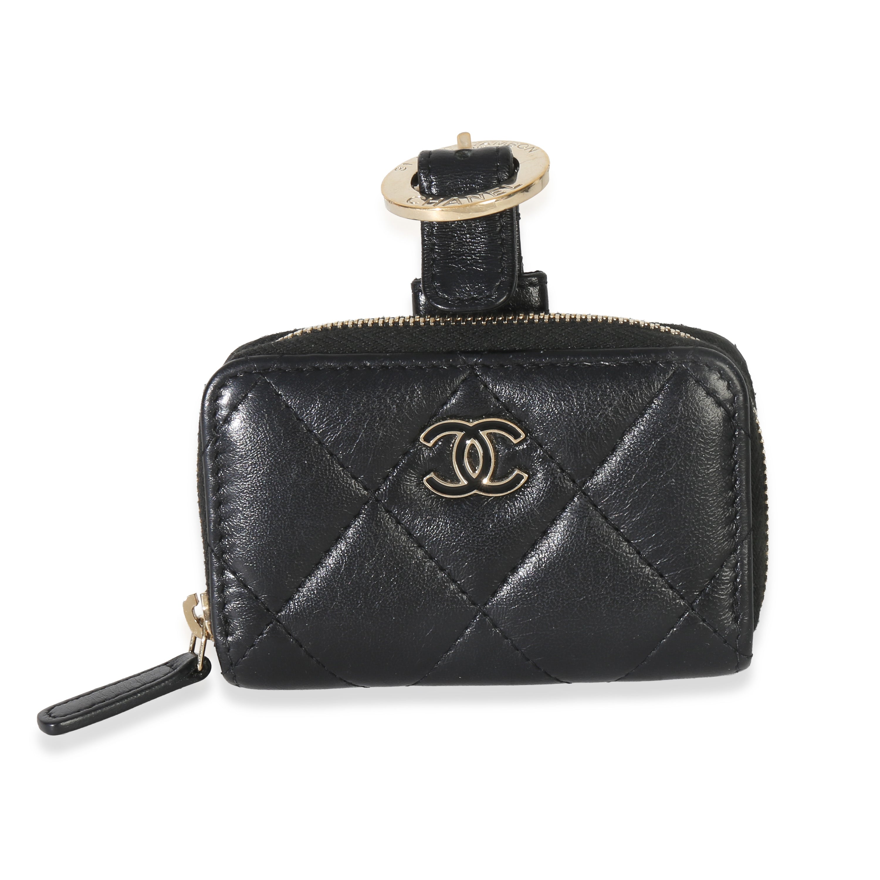 Chanel Black Quilted Lambskin Coin Purse Bracelet Handbag fv