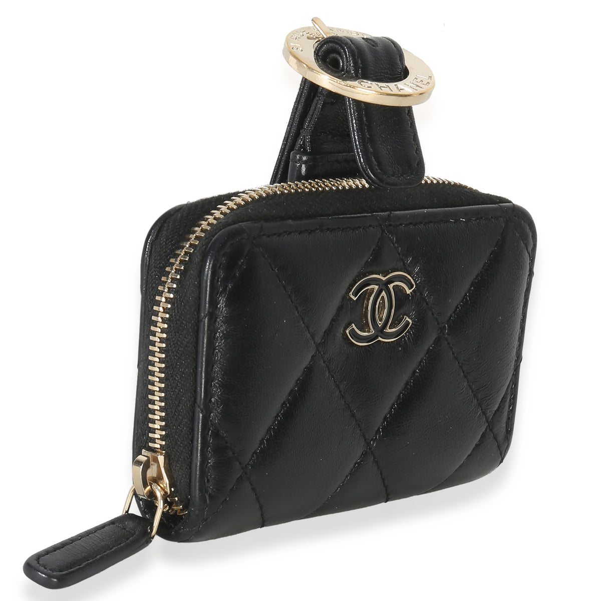 Chanel Black Quilted Lambskin Coin Purse Bracelet Handbag pv