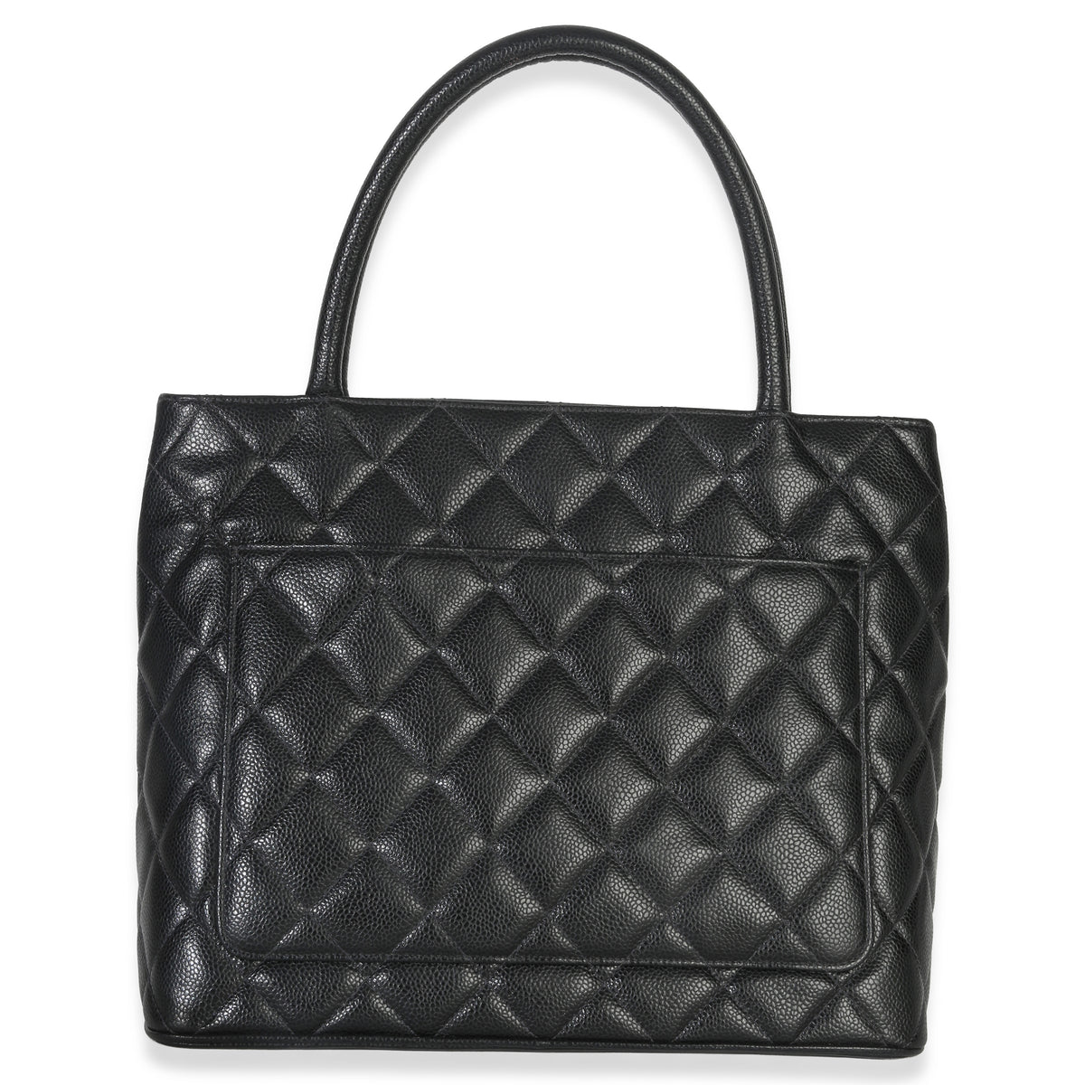 Chanel Vintage Black Quilted Caviar Medallion Tote Handbag bv