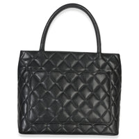 Chanel Vintage Black Quilted Caviar Medallion Tote Handbag bv