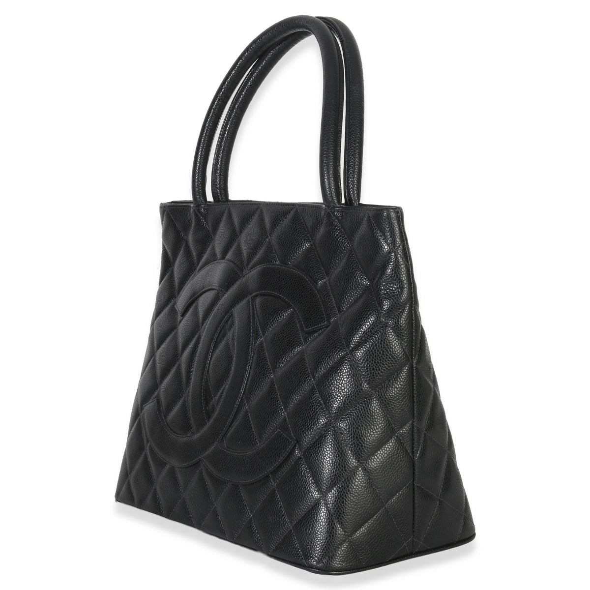 Chanel Vintage Black Quilted Caviar Medallion Tote Handbag sv