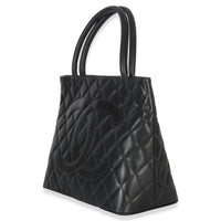 Chanel Vintage Black Quilted Caviar Medallion Tote Handbag sv