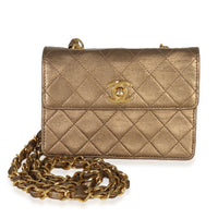 Chanel Vintage Gold Metallic Quilted Lambskin Extra Mini Square Flap Bag Handbag id