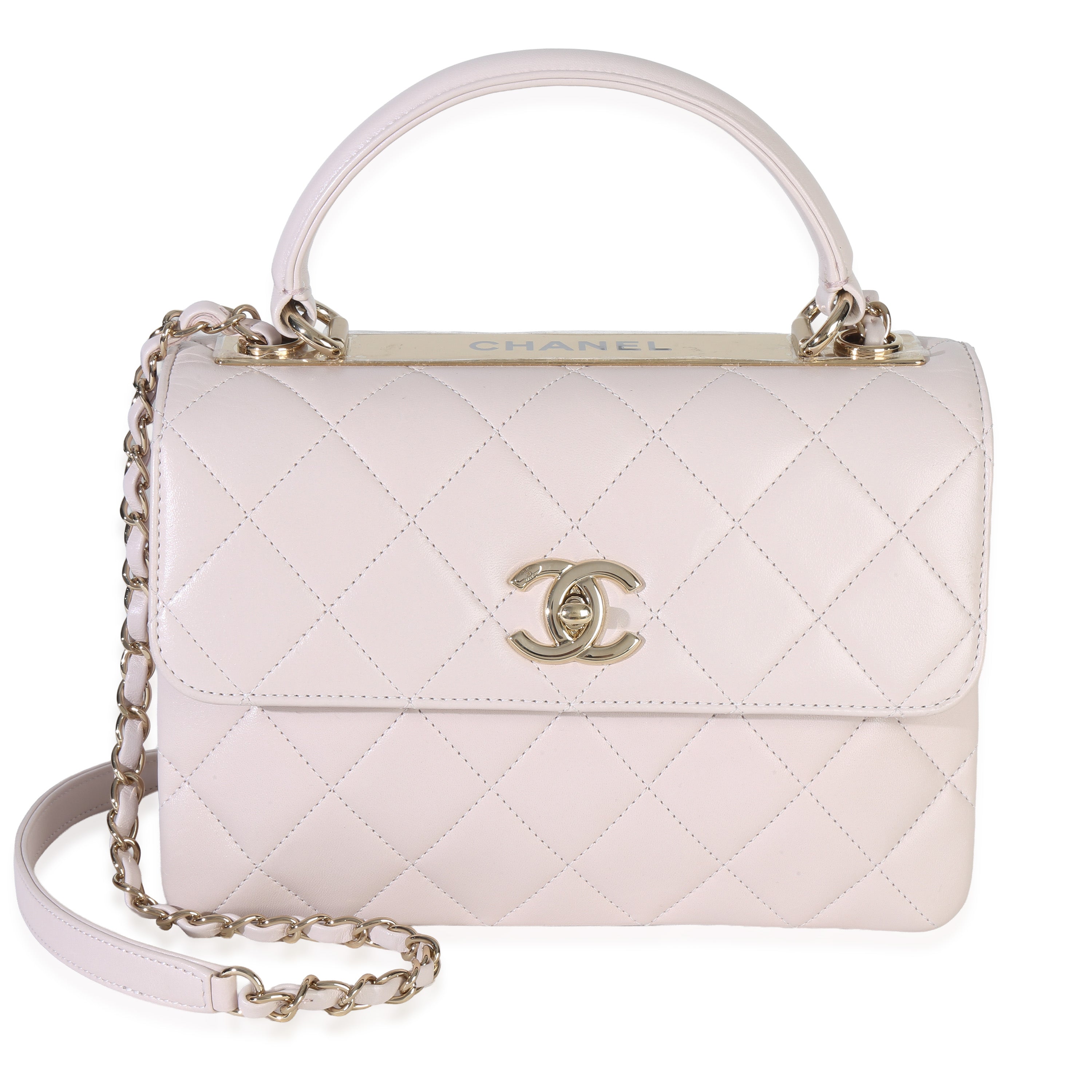 Chanel Pale Pink Quilted Lambskin Small Trendy Top Handle Bag Handbag fv