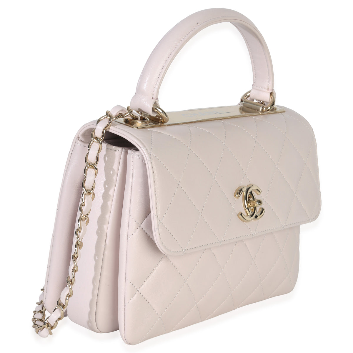 Chanel Pale Pink Quilted Lambskin Small Trendy Top Handle Bag Handbag pv