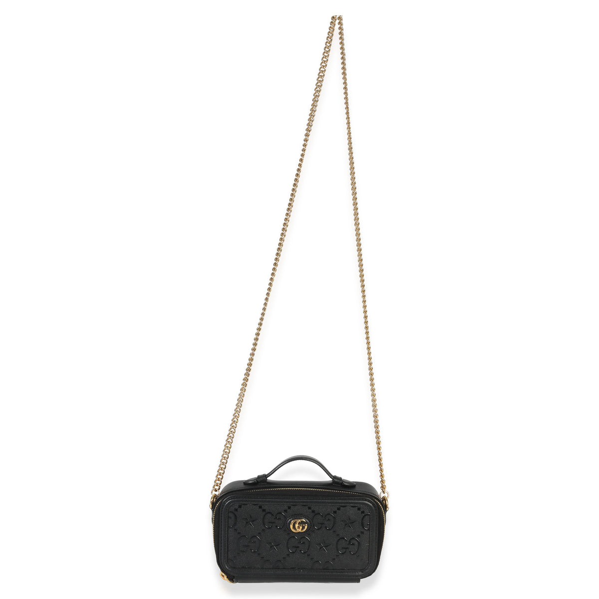 Gucci Black GG Star Embossed Calfskin Mini GG Chain Bag Handbag clasp