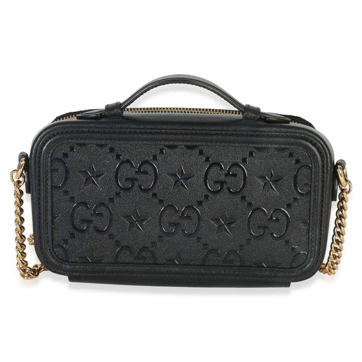 Gucci Black GG Star Embossed Calfskin Mini GG Chain Bag Handbag pv