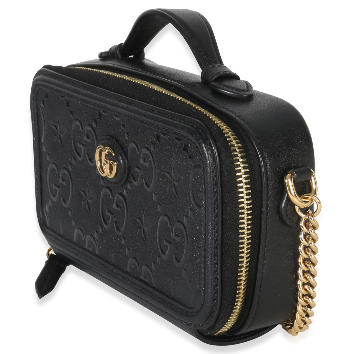 Gucci Black GG Star Embossed Calfskin Mini GG Chain Bag Handbag sv