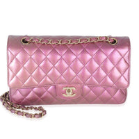 Chanel Dark Pink Iridescent Quilted Lambskin Medium Classic Double Flap Bag Handbag fv