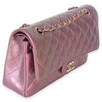 Chanel Dark Pink Iridescent Quilted Lambskin Medium Classic Double Flap Bag Handbag pv