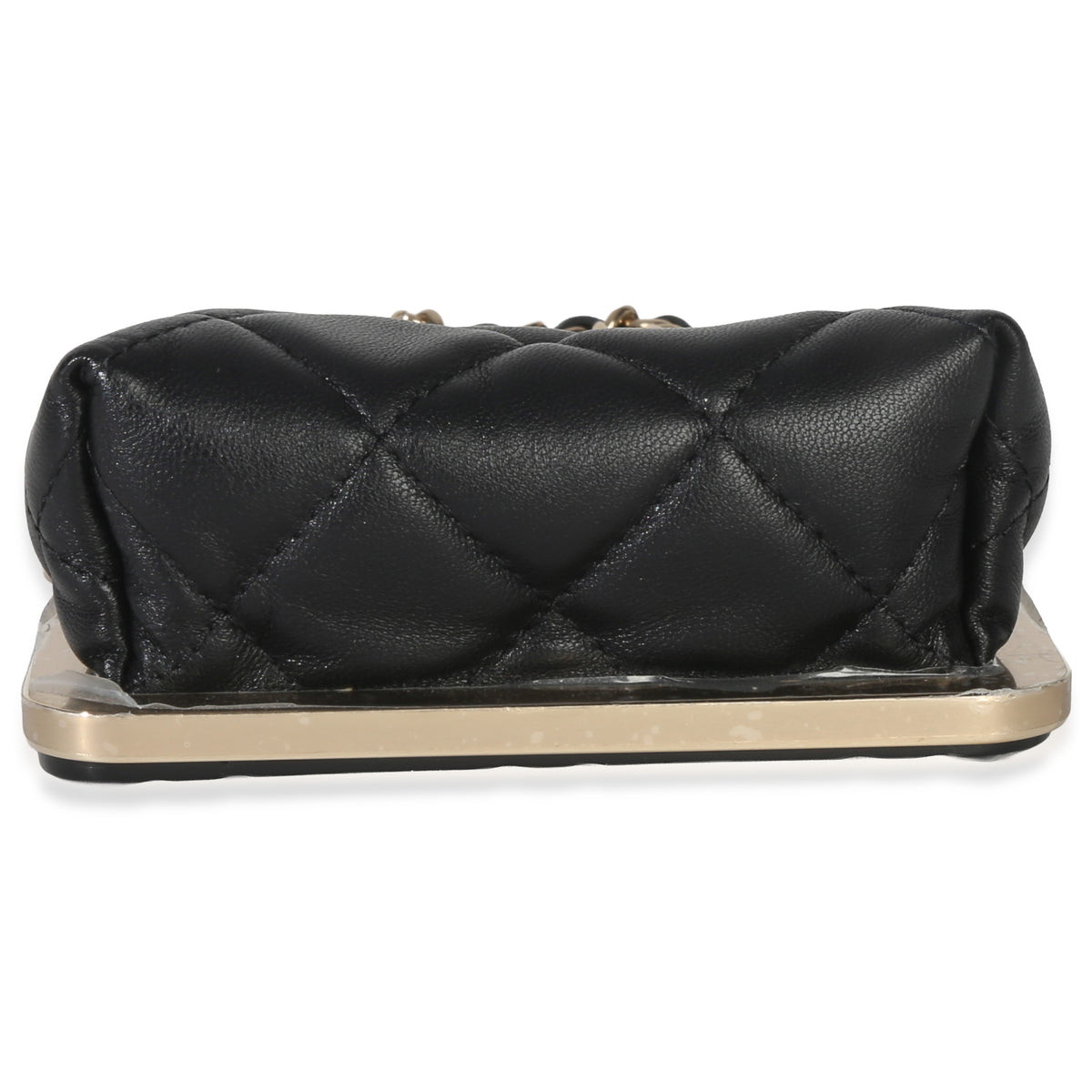 Chanel Black Quilted Lambskin CC Frame Clutch With Chain Handbag stamp