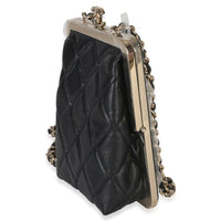 Chanel Black Quilted Lambskin CC Frame Clutch With Chain Handbag sv