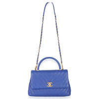 Chanel Blue Chevron Medium Coco Top Handle Bag Handbag av