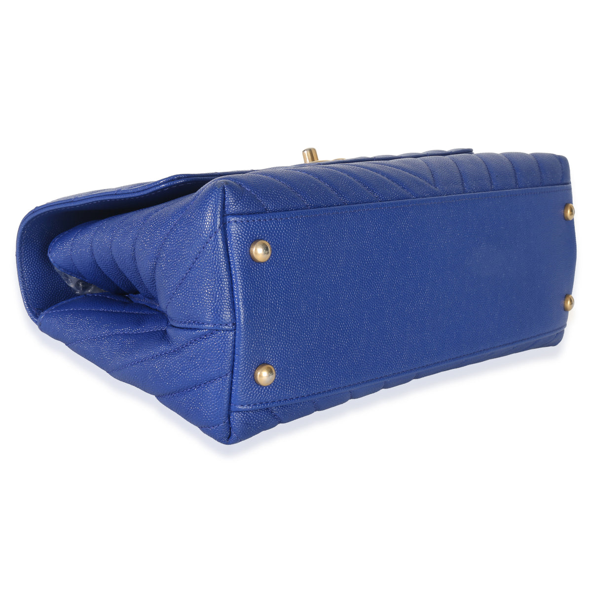 Chanel Blue Chevron Medium Coco Top Handle Bag Handbag clasp