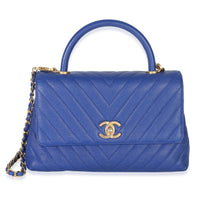 Chanel Blue Chevron Medium Coco Top Handle Bag Handbag fv