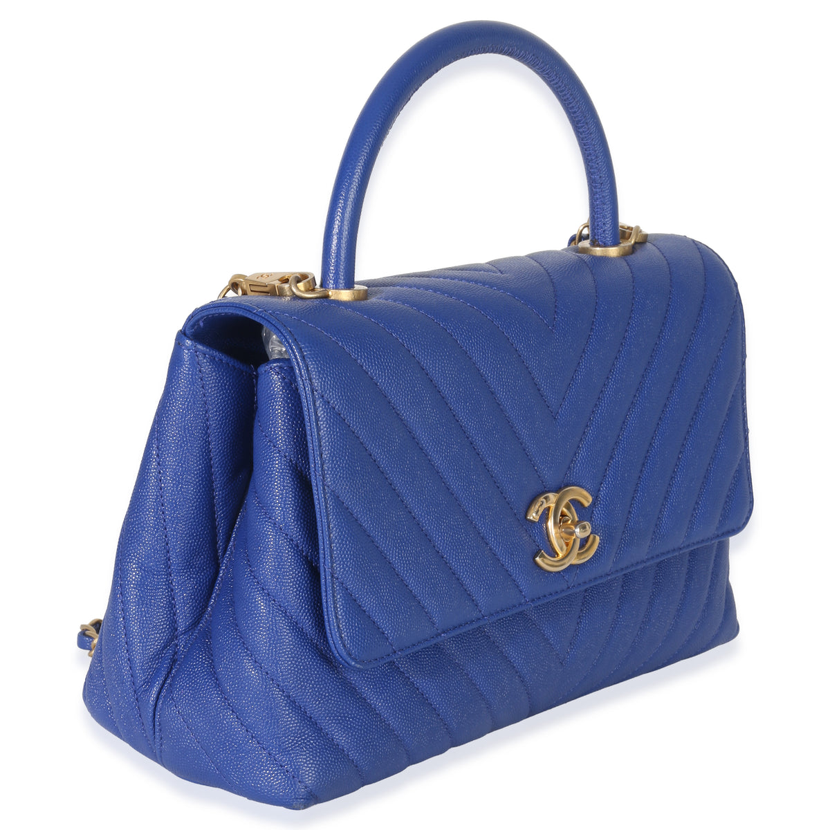 Chanel Blue Chevron Medium Coco Top Handle Bag Handbag pv