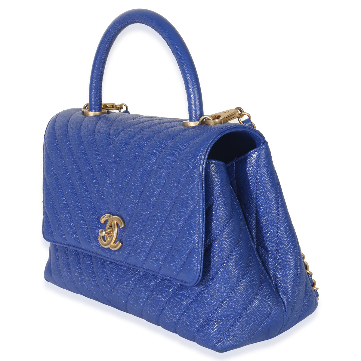 Chanel Blue Chevron Medium Coco Top Handle Bag Handbag sv