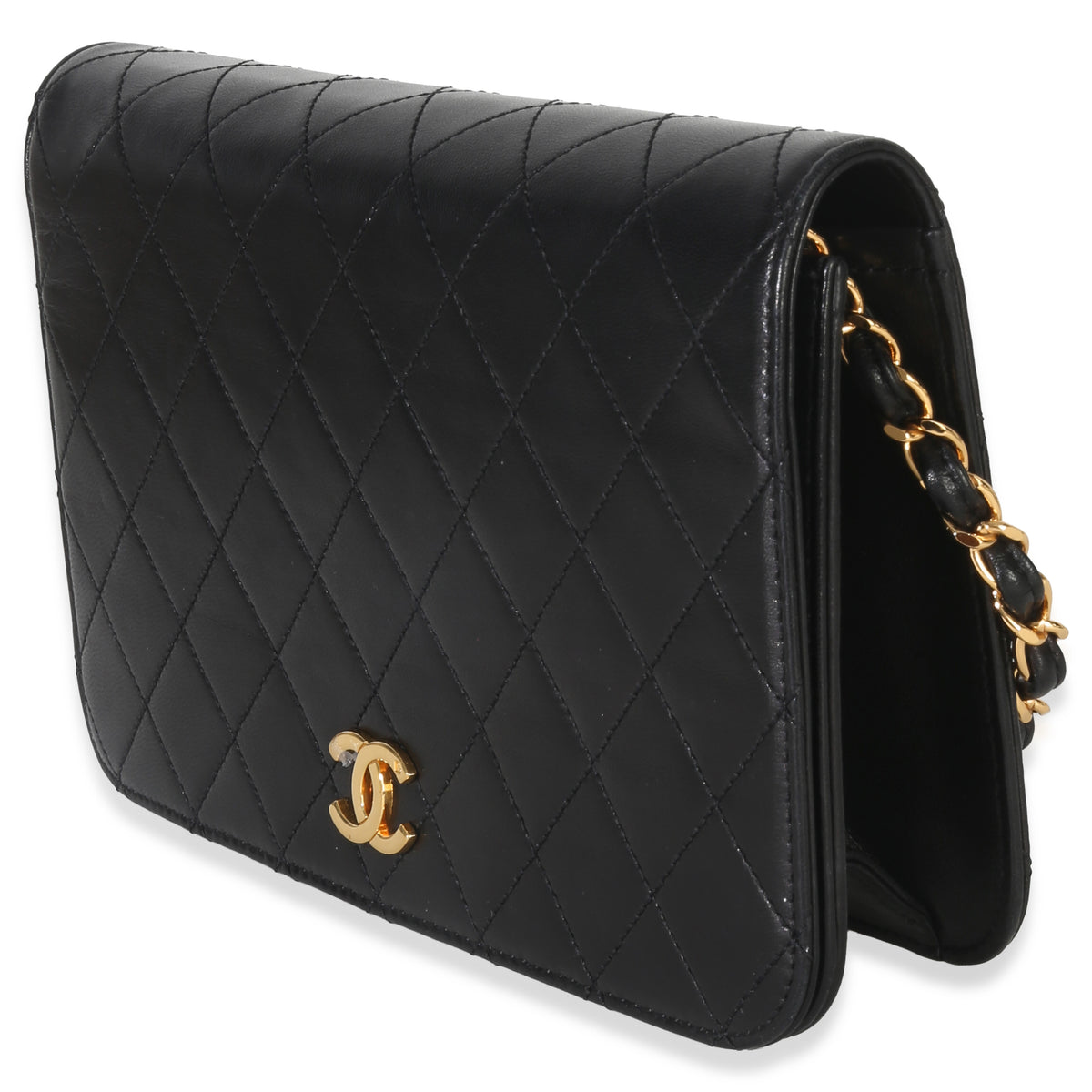 Chanel Vintage 24k Black Quilted Lambskin Full Flap Bag Handbag sv