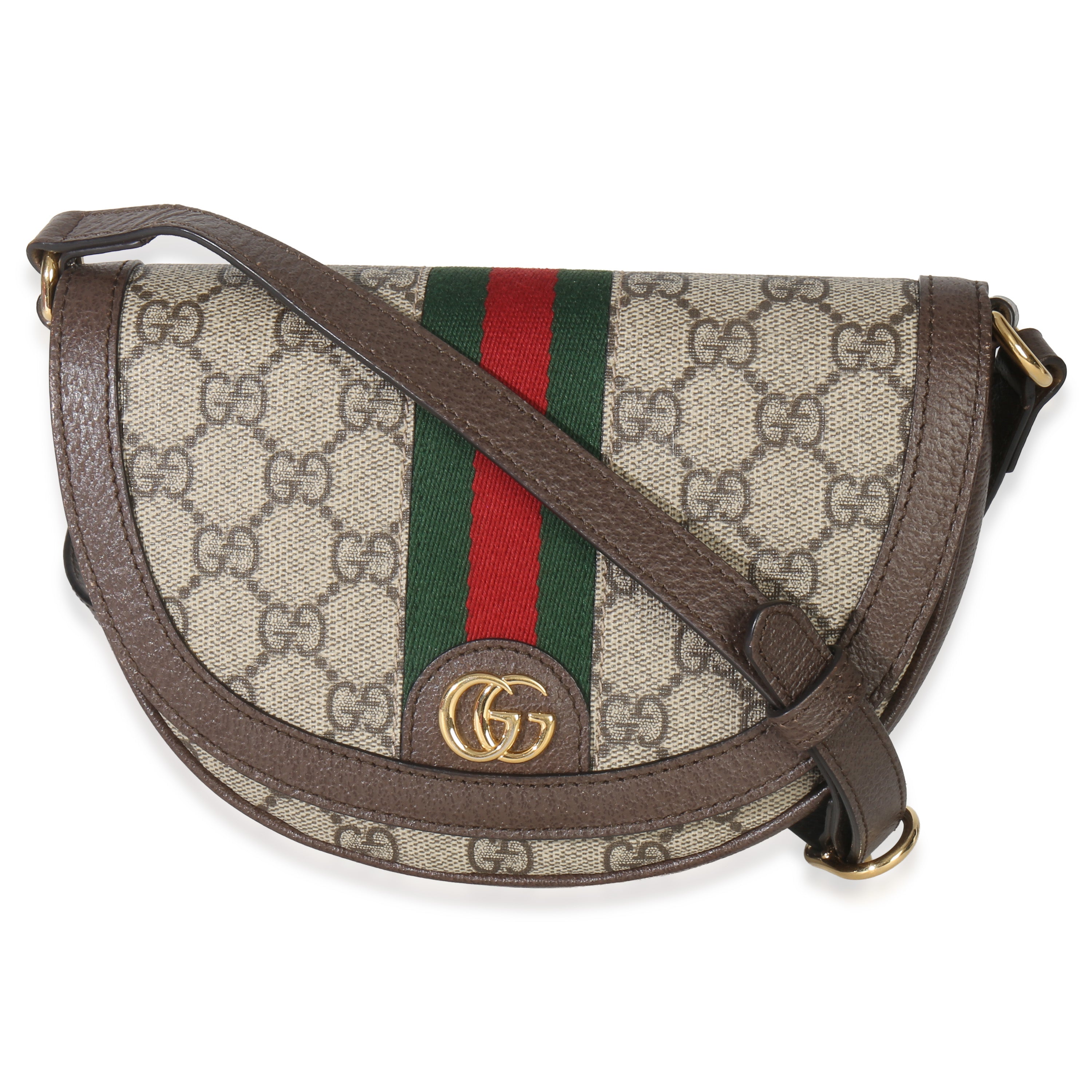 Gucci Beige GG Supreme Canvas Ophidia GG Curved Flap Bag Handbag fv