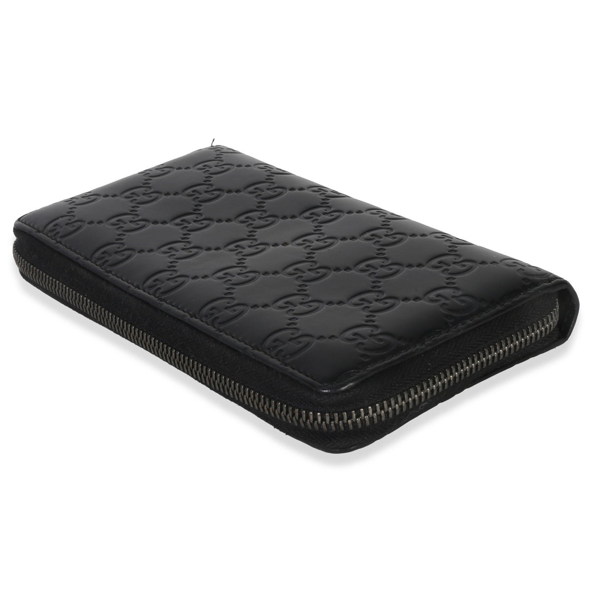 Gucci Black ssima Signature Zip Around Long Wallet Handbag box