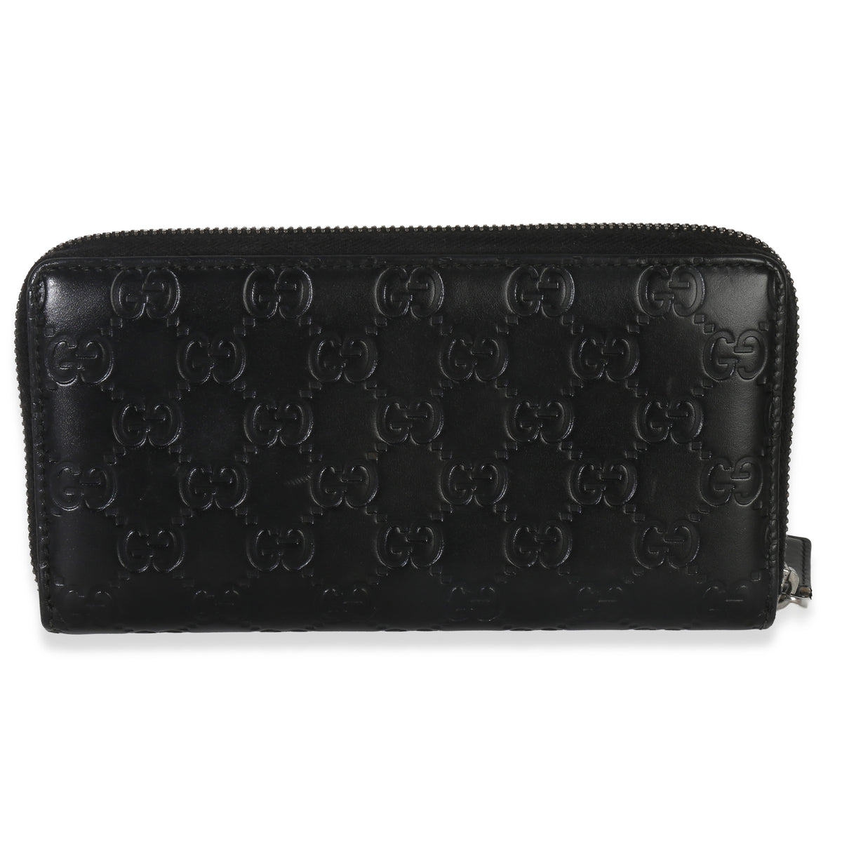 Gucci Black ssima Signature Zip Around Long Wallet Handbag bv