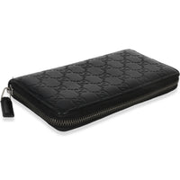 Gucci Black ssima Signature Zip Around Long Wallet Handbag clasp