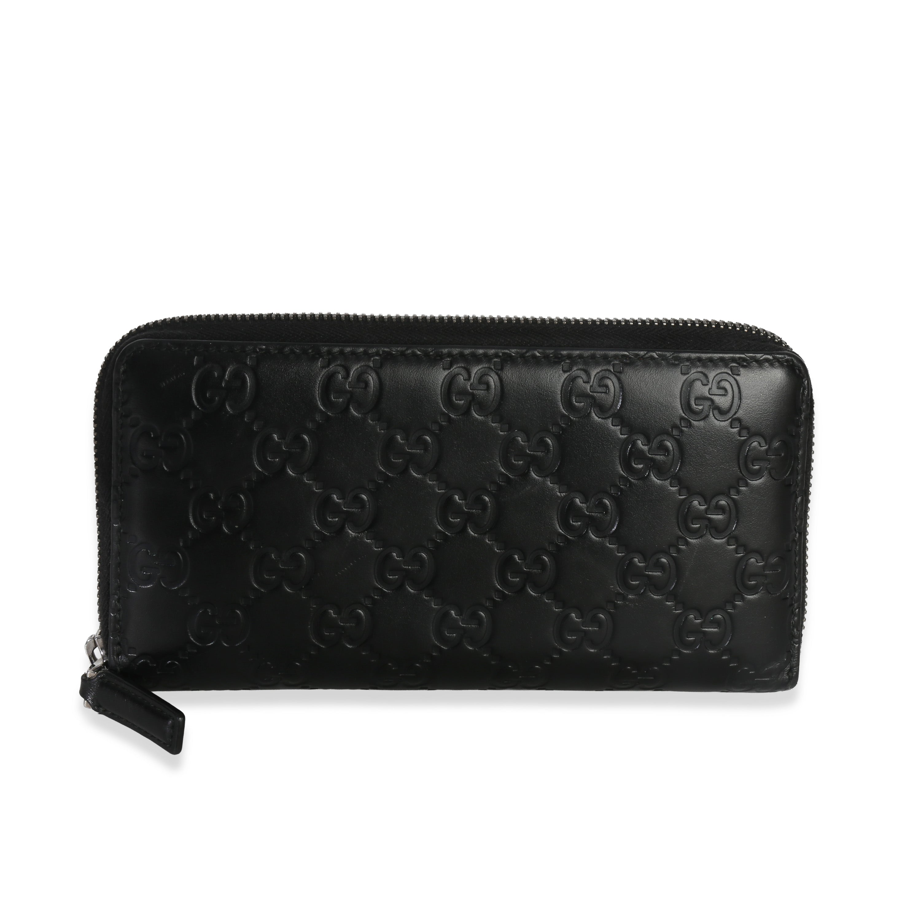 Gucci Black ssima Signature Zip Around Long Wallet Handbag fv