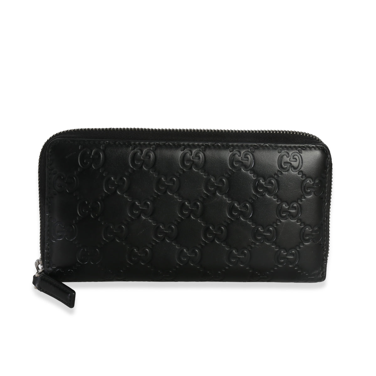 Gucci Black ssima Signature Zip Around Long Wallet Handbag fv