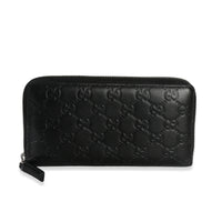 Gucci Black ssima Signature Zip Around Long Wallet Handbag fv