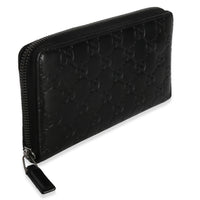 Gucci Black ssima Signature Zip Around Long Wallet Handbag pv
