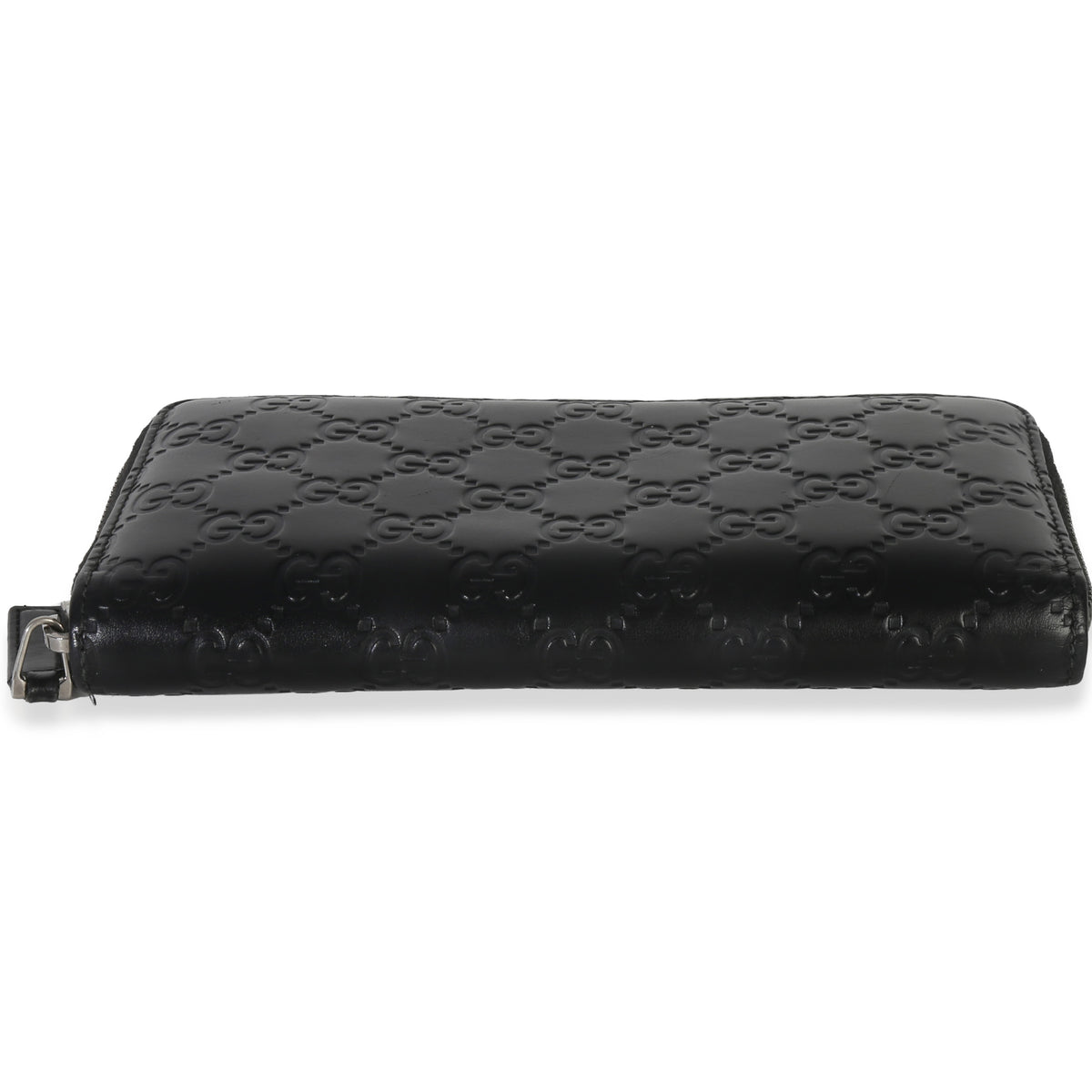 Gucci Black ssima Signature Zip Around Long Wallet Handbag stamp