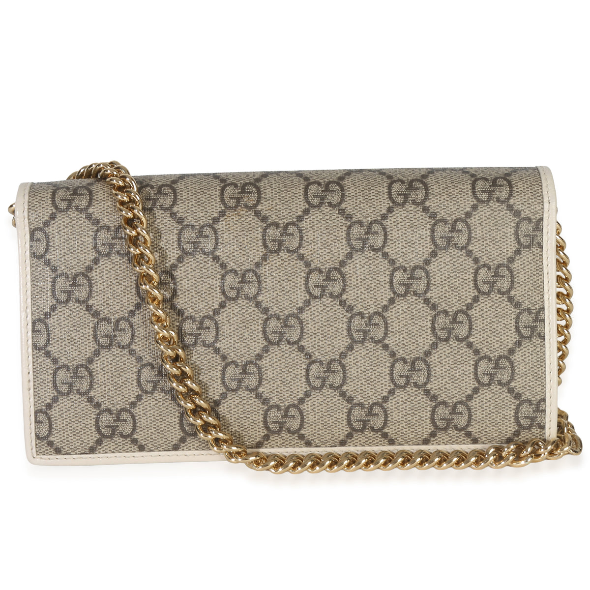 Gucci White GG Supreme Monogram Azalea Calfskin Horsebit 1955 Wallet On Chain Handbag bv