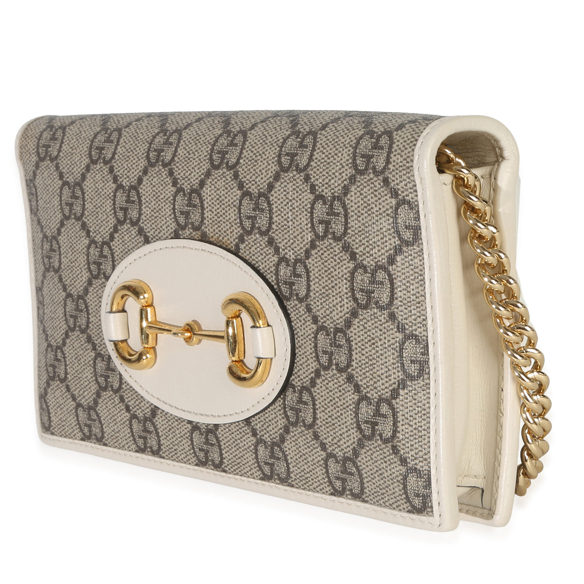 Gucci White GG Supreme Monogram Azalea Calfskin Horsebit 1955 Wallet On Chain Handbag sv