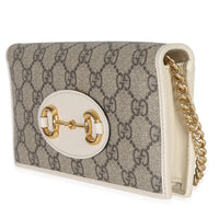 Gucci White GG Supreme Monogram Azalea Calfskin Horsebit 1955 Wallet On Chain Handbag sv