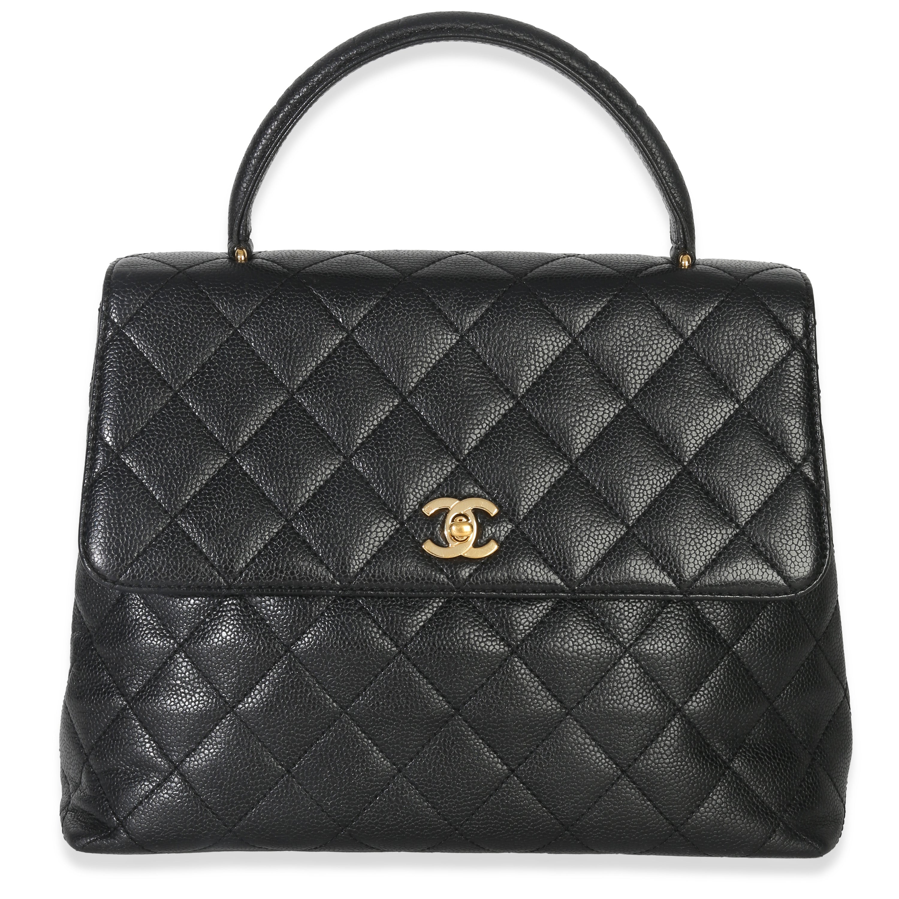 Chanel Vintage Black Quilted Caviar Kelly Top Handle Handbag Handbag fv
