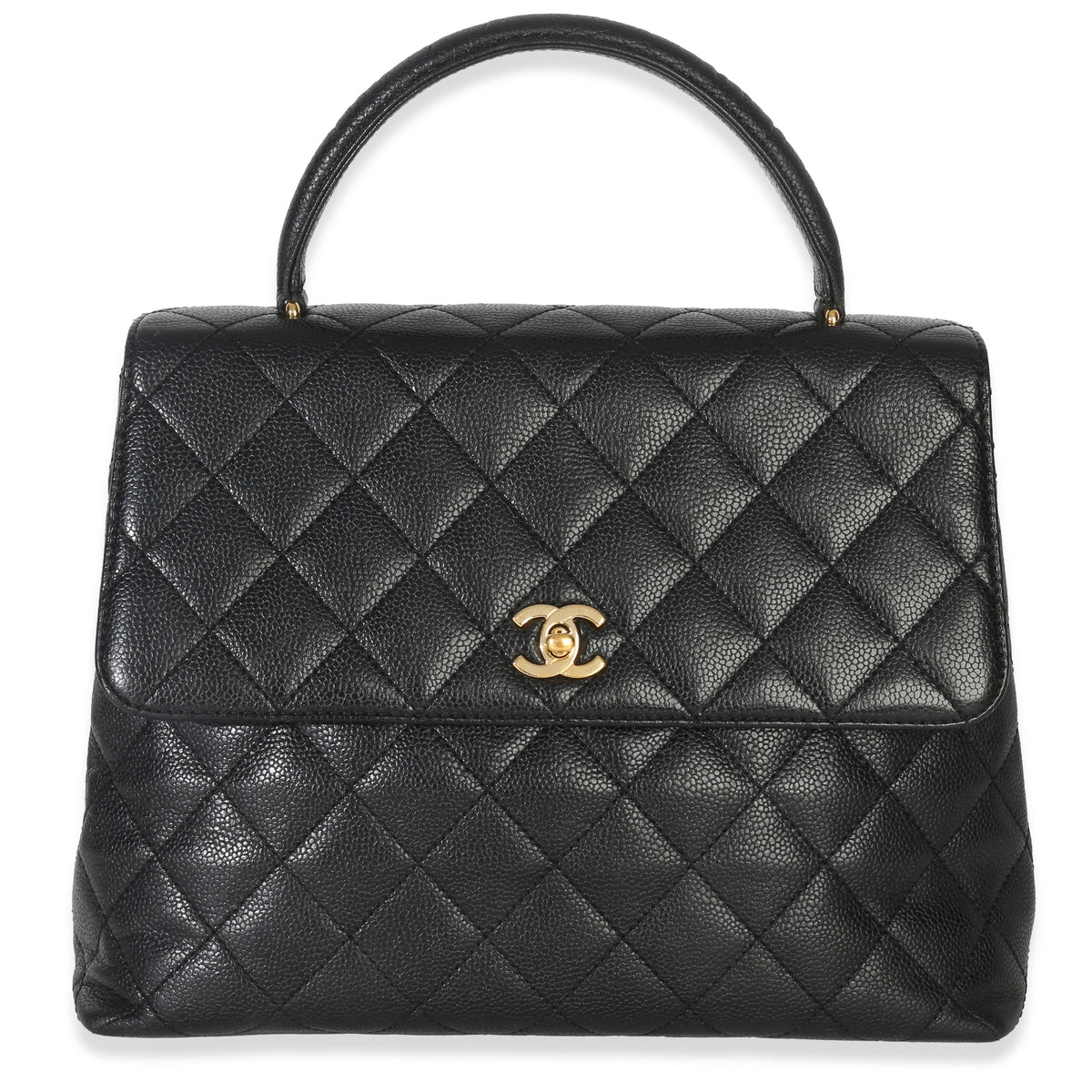 Chanel Vintage Black Quilted Caviar Kelly Top Handle Handbag Handbag fv