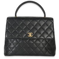 Chanel Vintage Black Quilted Caviar Kelly Top Handle Handbag Handbag fv
