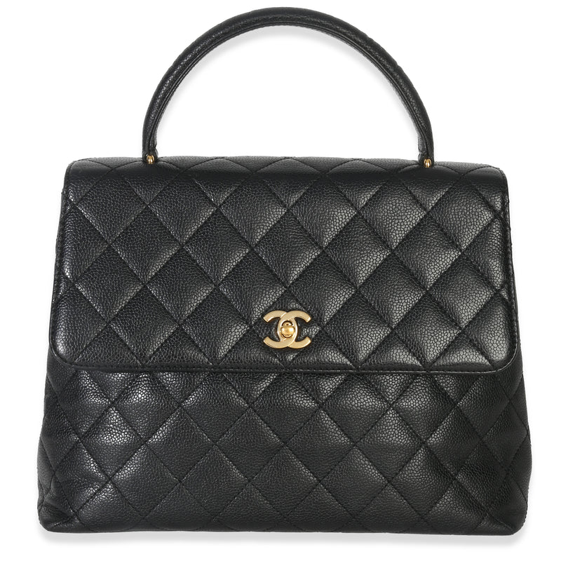 Chanel Vintage Black Quilted Caviar Kelly Top Handle Handbag Handbag fv