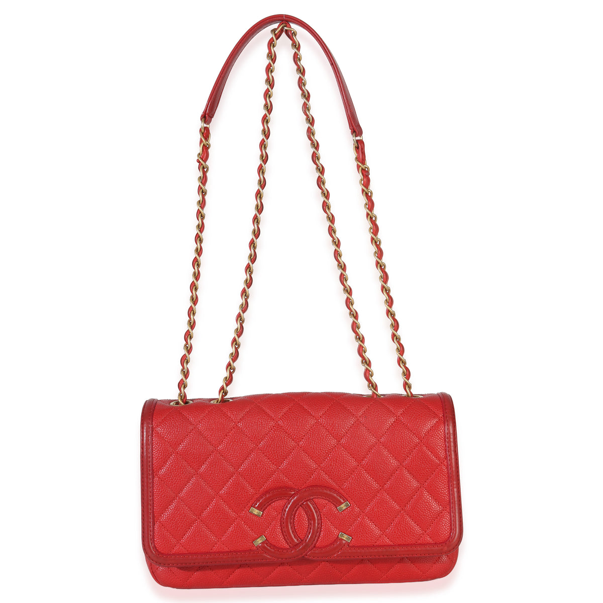 Chanel Red Quilted Caviar Small Filigree Flap Bag Handbag av