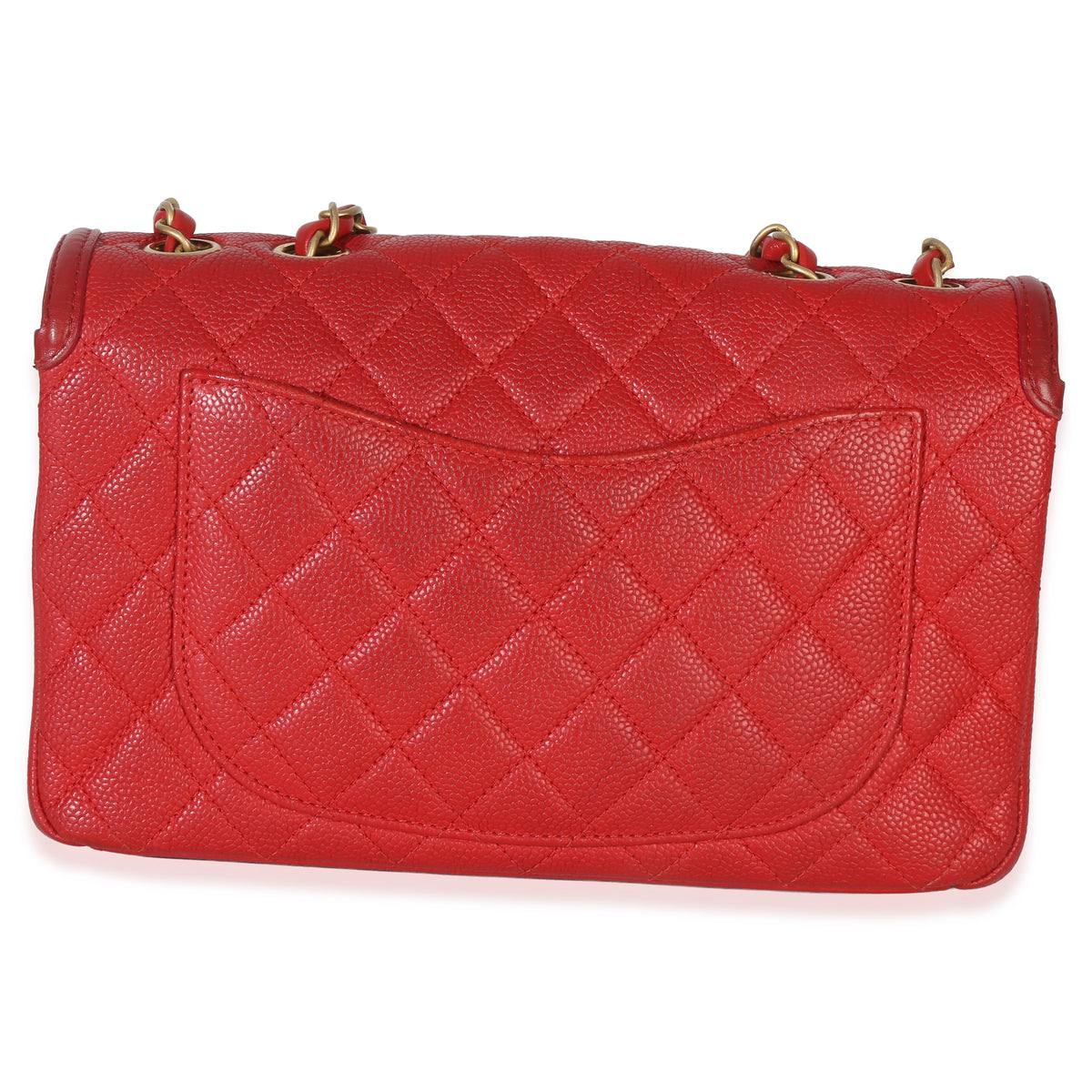 Chanel Red Quilted Caviar Small Filigree Flap Bag Handbag bv