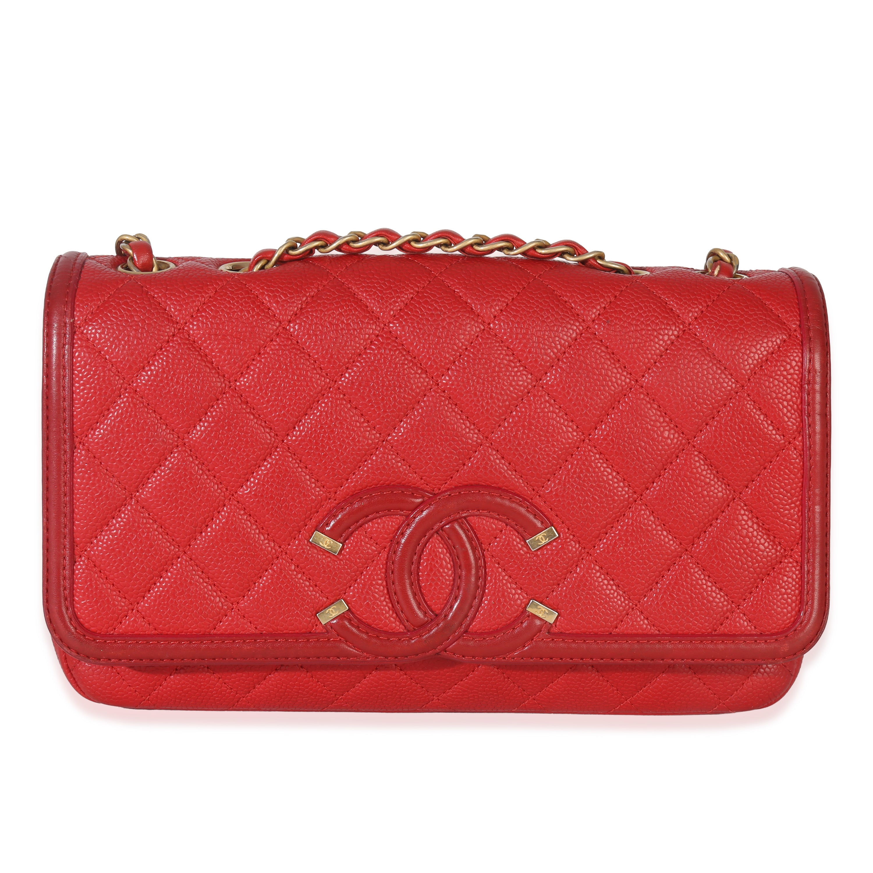 Chanel Red Quilted Caviar Small Filigree Flap Bag Handbag fv