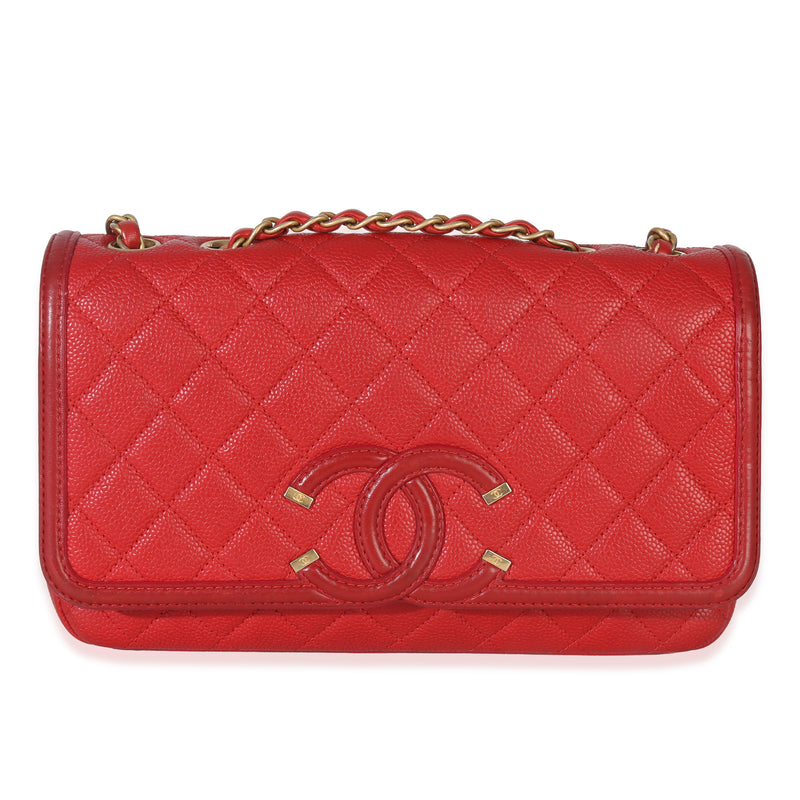 Chanel Red Quilted Caviar Small Filigree Flap Bag Handbag fv