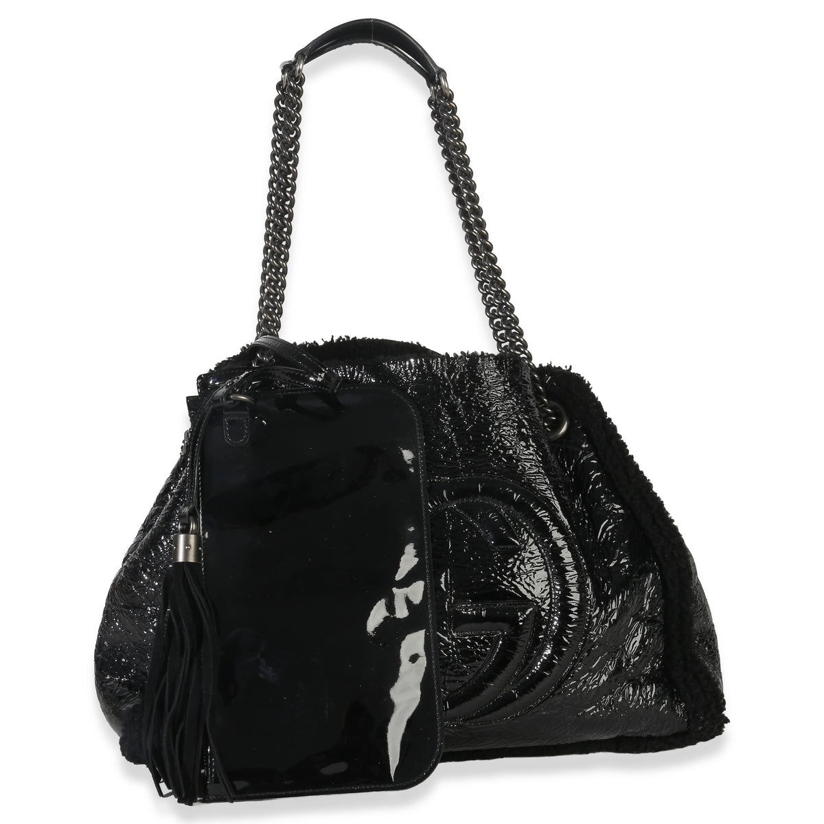 Gucci Black Patent Shearling Medium Soho Hobo Handbag av