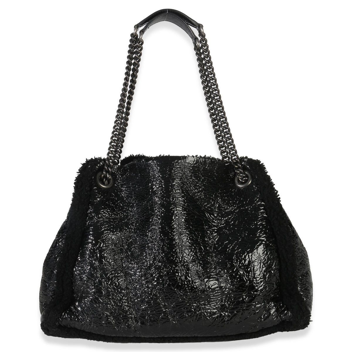 Gucci Black Patent Shearling Medium Soho Hobo Handbag bv