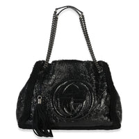 Gucci Black Patent Shearling Medium Soho Hobo Handbag fv