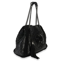 Gucci Black Patent Shearling Medium Soho Hobo Handbag pv