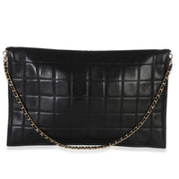 Chanel Vintage Black Lambskin Chocolate Bar Foldover Chain Clutch Handbag bv