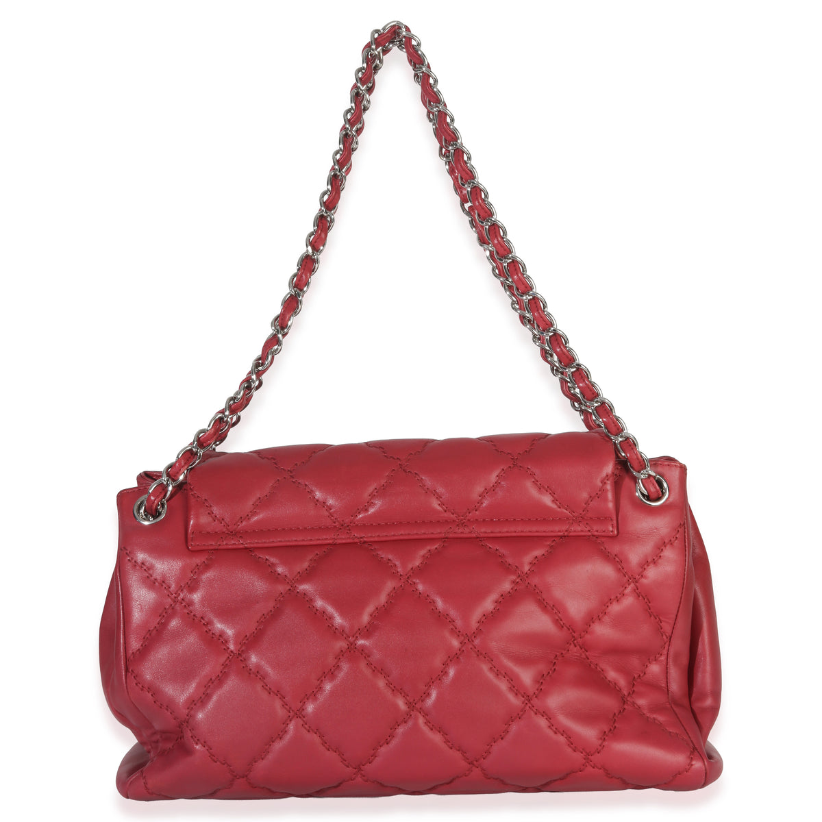Chanel Red Quilted Lambskin Hampton Large Flap Bag Handbag bv