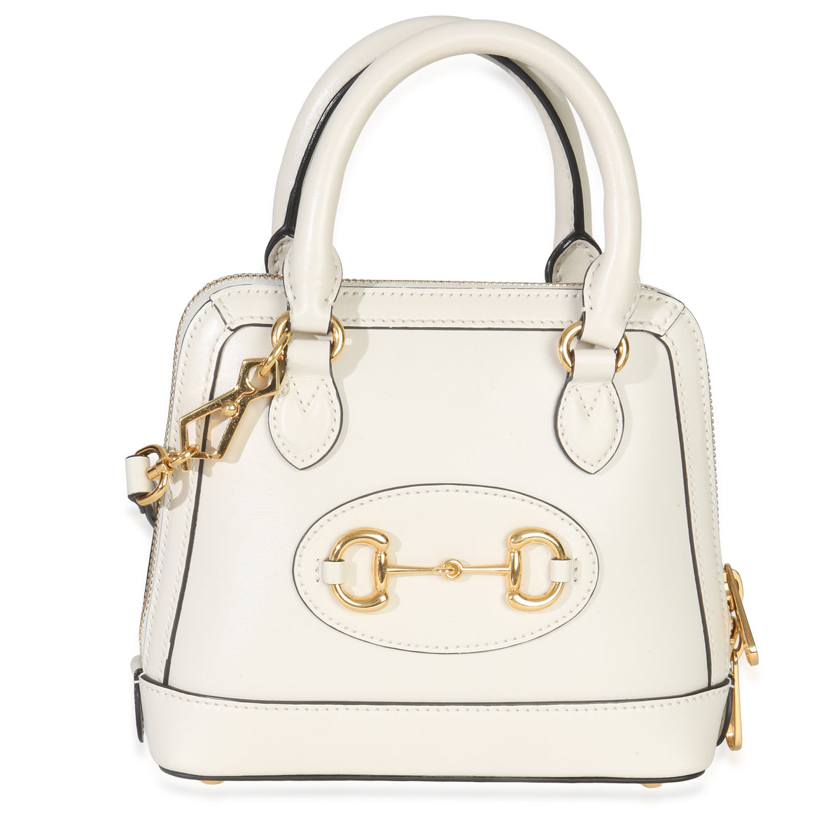 Gucci White Smooth Leather Small 1955 Horsebit Top Handle Bag Handbag fv