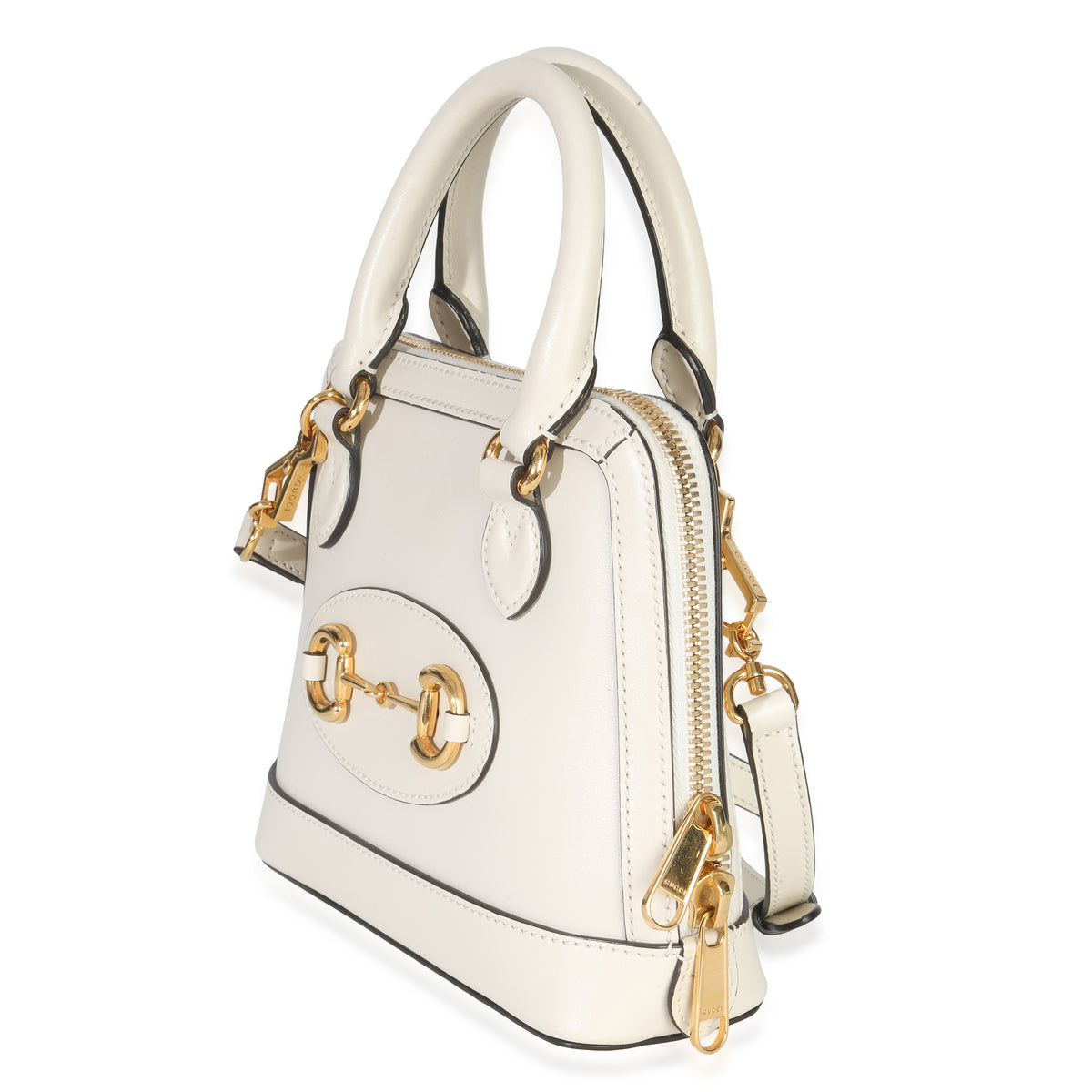 Gucci White Smooth Leather Small 1955 Horsebit Top Handle Bag Handbag sv